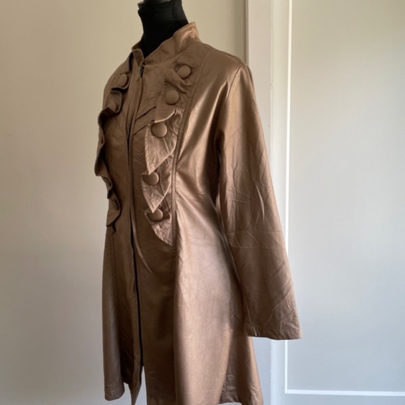 Fit and flare jacket mid length Tan Faux Leather - Picture 12 of 14